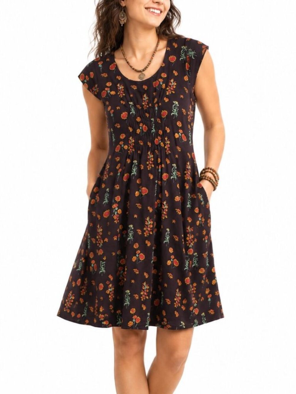 Mata Traders Artsy Travelers Dress Botanical Dusk Organic Cotton Fair Trade